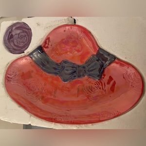 Red Rose Hat Chip Dip Plate Purple Flower Set